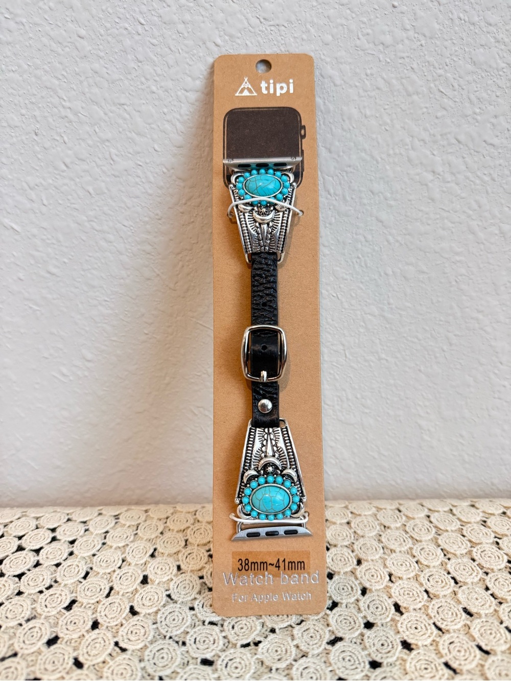 Tipi Turquoise and Black Leather Watch Band for 38-41mm Apple Watch
